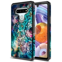 LG K51 Case, Rosebono Slim Hybrid Dual Layer Shockproof Hard Cover Graphic Fashion Cute Colorful Silicone Skin Cover Armor Case for LG K51 (Galaxy Mandala)