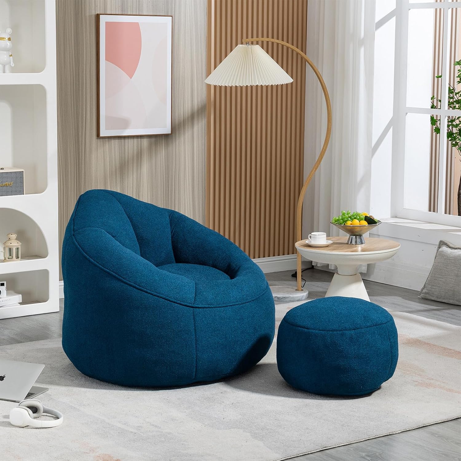 Armrest Bean Bag Chairs with Filler Comfy Bean Bag Chair for Adults and Kids Soft Microfiber Velvet Floor Sofa for Living Room Bedroom No Assembly Required Bag with Footrest