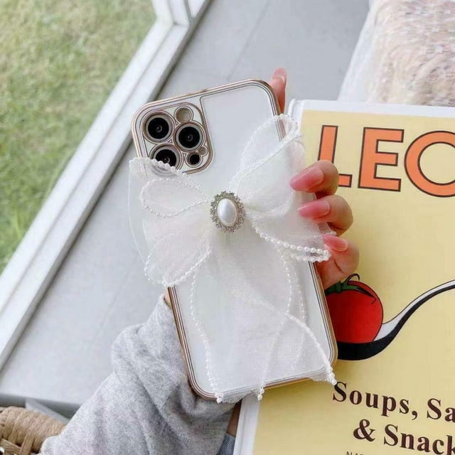iPhone 12 Pro Heavy Duty Case Wrist Chain Bracelet Luxury Flower Style Cover - White