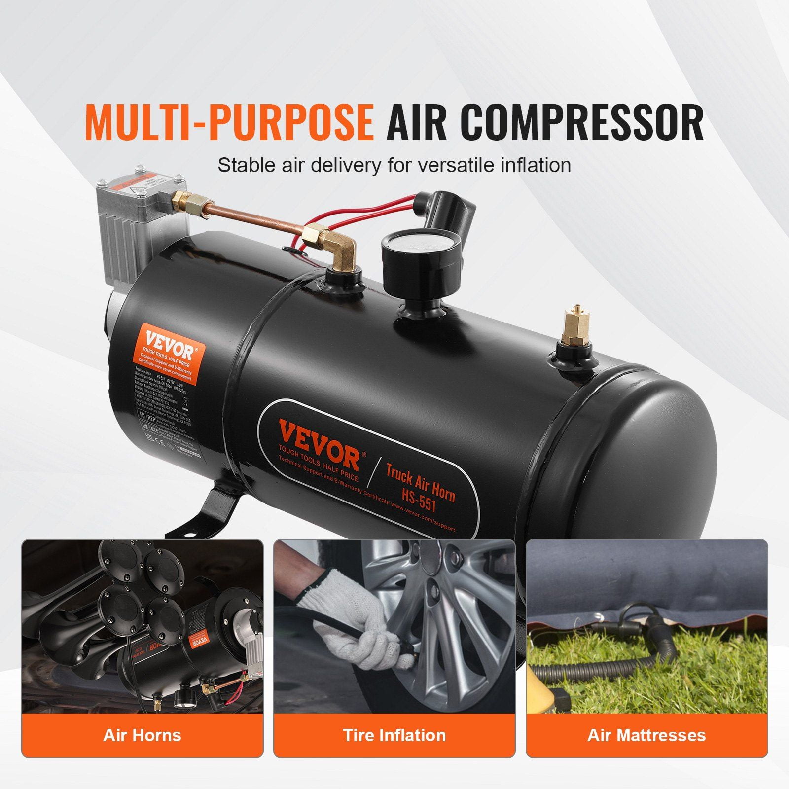 12V Portable Air Compressor with 0.8 Gallon Tank, 120 PSI Onboard Air System for Tires, Train Horns, and Inflatables