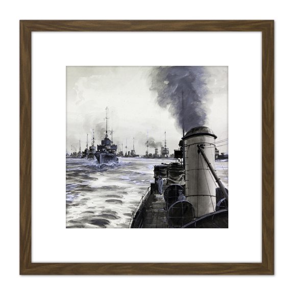 Parkes Surrendered German Destroyers War Painting 8X8 Inch Square Wooden Framed Wall Art Print Picture with Mount