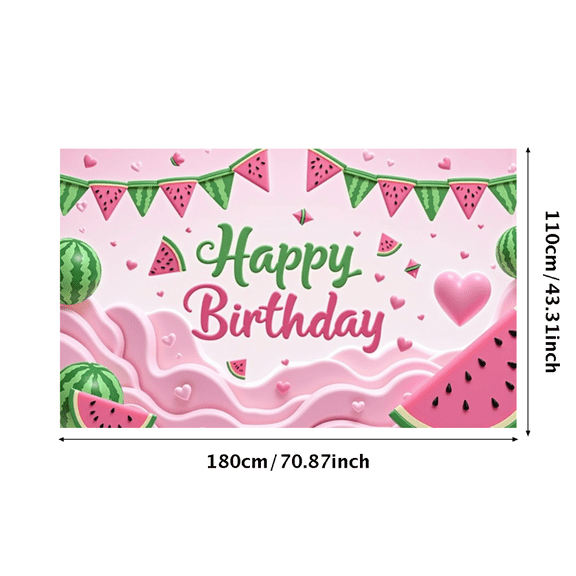 Pink Watermelon Happy Birthday Banner Colorful Party Decoration for Kids Celebration Summer Picnic