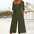 thumbnail image 2 of Zpanxa Jumpsuits for Women Casual Summer Fashionable and Comfortable Solid Color Short Sleeved V-neck Jumpsuit Army Green L, 2 of 6