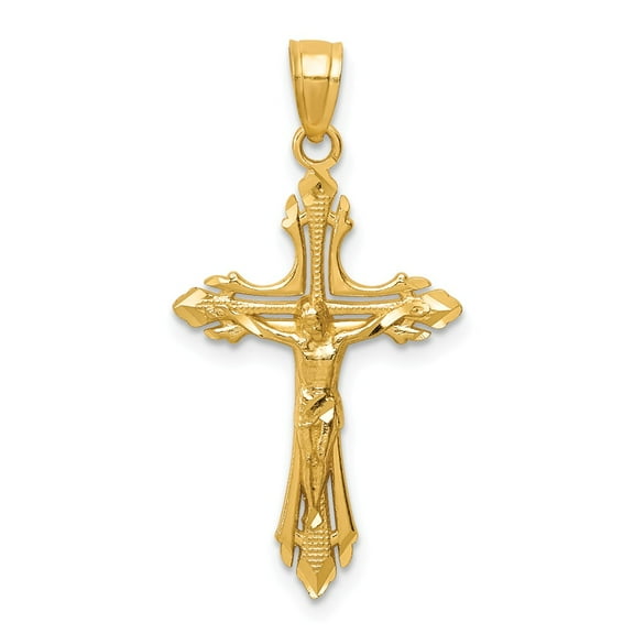 14K Yellow Gold Charm Pendant Themed 32 mm 16 Diamond-Cut Crucifix