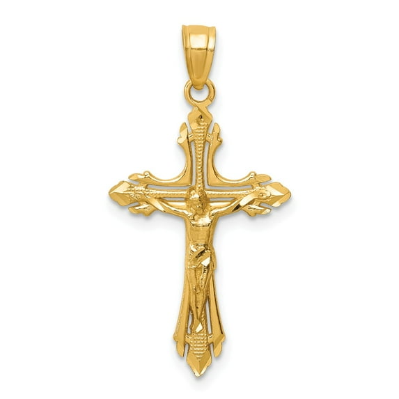 FB Jewels 14K Yellow Gold Diamond-cut Crucifix Pendant