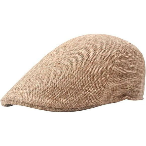 Men's Flat Cap Summer Straw Weave Linen-Like Cotton Newsboy Hats Breathable Gatsby Irish Cabbie Ivy Cap