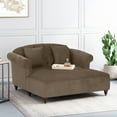 thumbnail image 2 of GDF Studio Hurford Contemporary Fabric Tufted Double Chaise Lounge with Accent Throw Pillows, Brown and Dark Espresso, 2 of 9