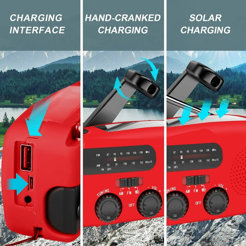 Baweave Hand Crank Emergency Radio  Portable Radio Solar Powerd AM FM WB NOAA Weather Radio with Flashlight  Cell Phone Charge  SOS Alarm