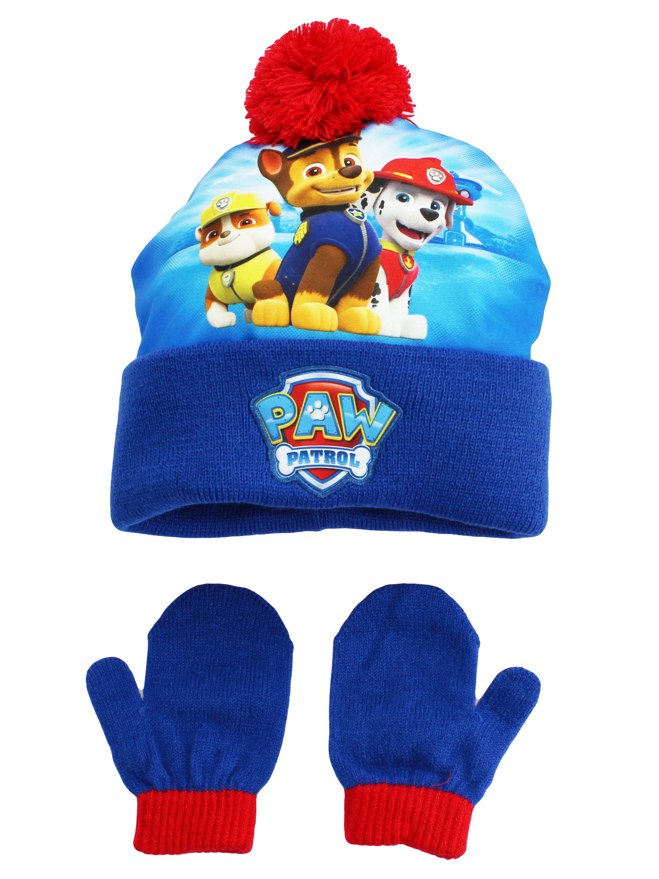 Nickelodeon Paw Patrol Boys Kids Winter Hat with Scarf Set Blue 