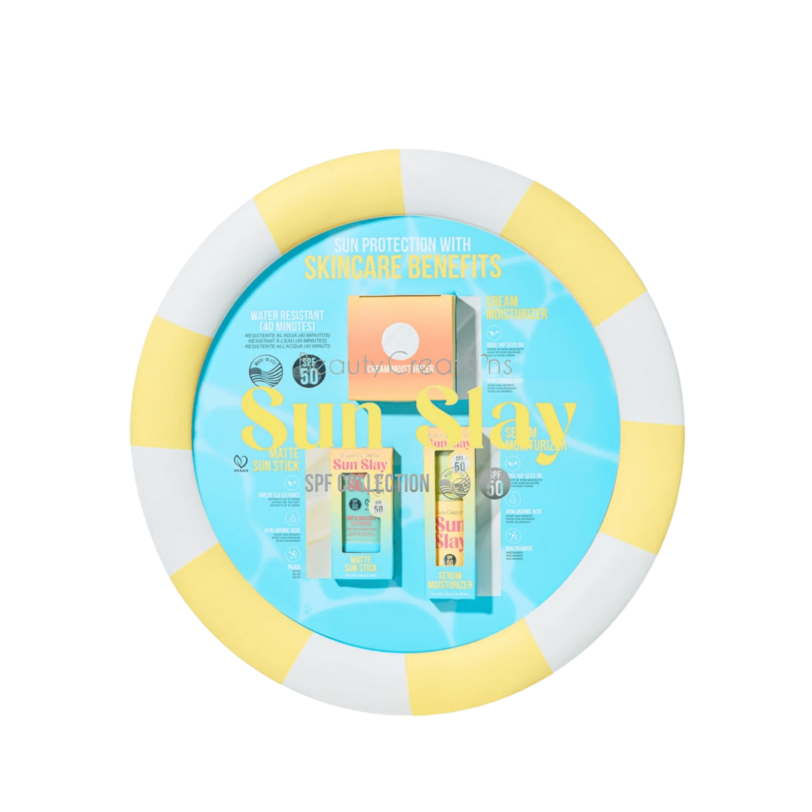 Beauty Creations - Sun Slay SPF 50 Skincare Set, Matte Sun Stick, Serum and Cream Moisturizer, Lifesaver Case, 3-Piece Set