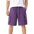 thumbnail image 3 of TEAJOPSUU Men's Beach Shorts Summer Solid Color Quick Dry Breathable Elastic Waist Drawstring with Multi-Pocket G-Purple, 3 of 6