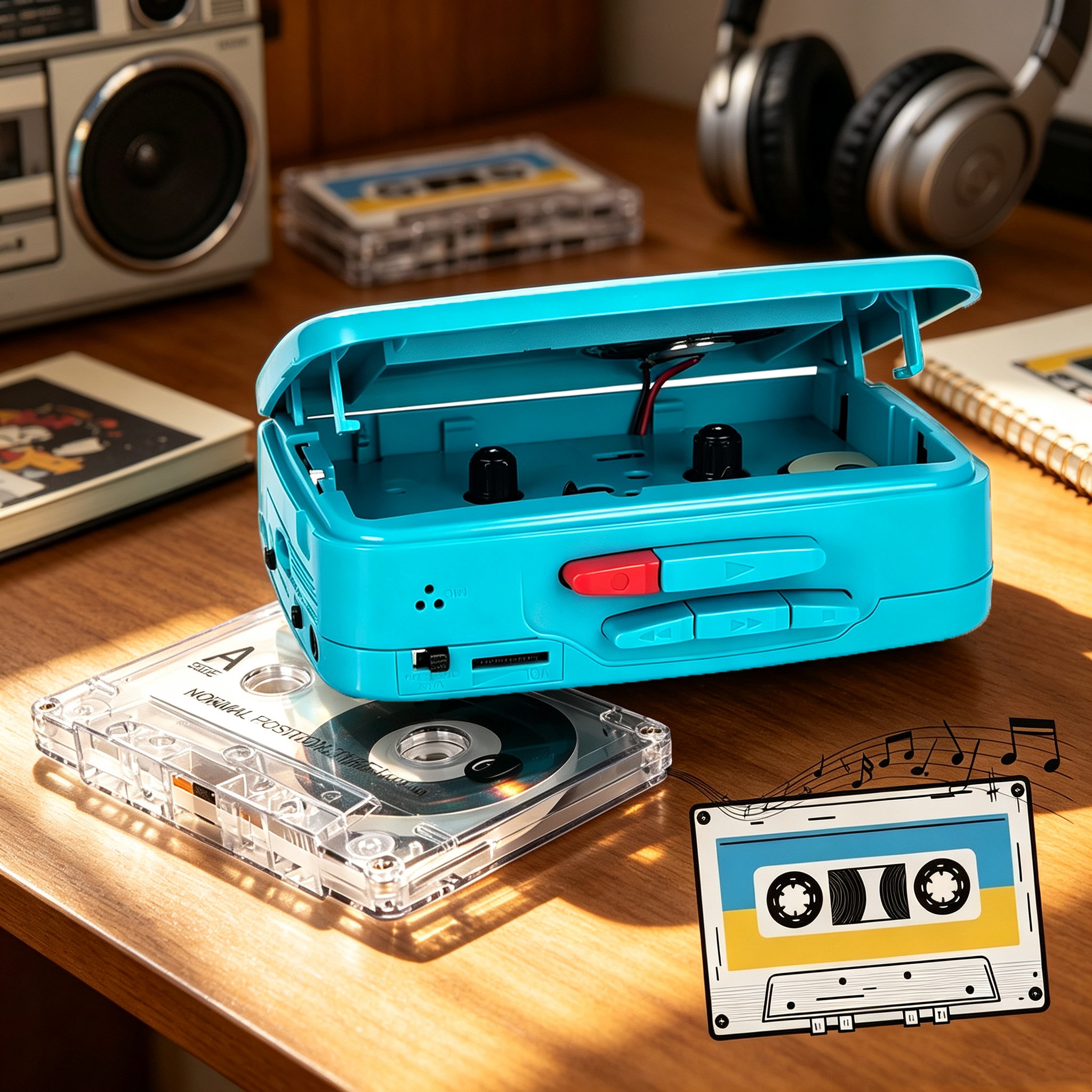 ByronStatics Portable Cassette Player with AM/FM Radio, Teal photo 2