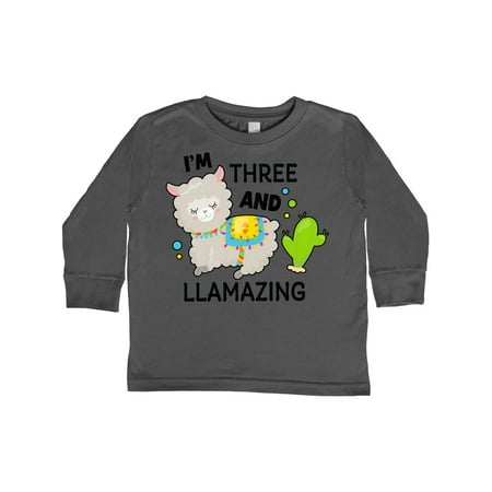 

Inktastic Im Three and Llamazing with Llama and Cactus Gift Toddler Boy or Toddler Girl Long Sleeve T-Shirt