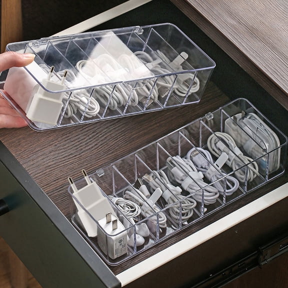 OATIPHO Cable Organizer Box Plastic Clear for Storage with 8 Compartments
