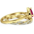 thumbnail image 2 of Divine Creation 925 Sterling Silver 2.35 Ct Pear Cut Red Ruby Wedding Christmas Thanksgiving Bridal Ring Set 14K Yellow Gold Plated For Women's -4, 2 of 3