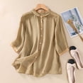 thumbnail image 2 of Jxximdong Button Up Shirts Women Women's 2024 Summer Thin Art Retro Loose Casual Solid Neck Shirt Top Gray Spring Tops XL, 2 of 8