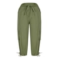 thumbnail image 4 of Capri Pants Women's Summer Solid Color Pocket Drawstring Slacks Capri Pants Pocket Cargo Pants Solid Mid Calf Green M, 4 of 7