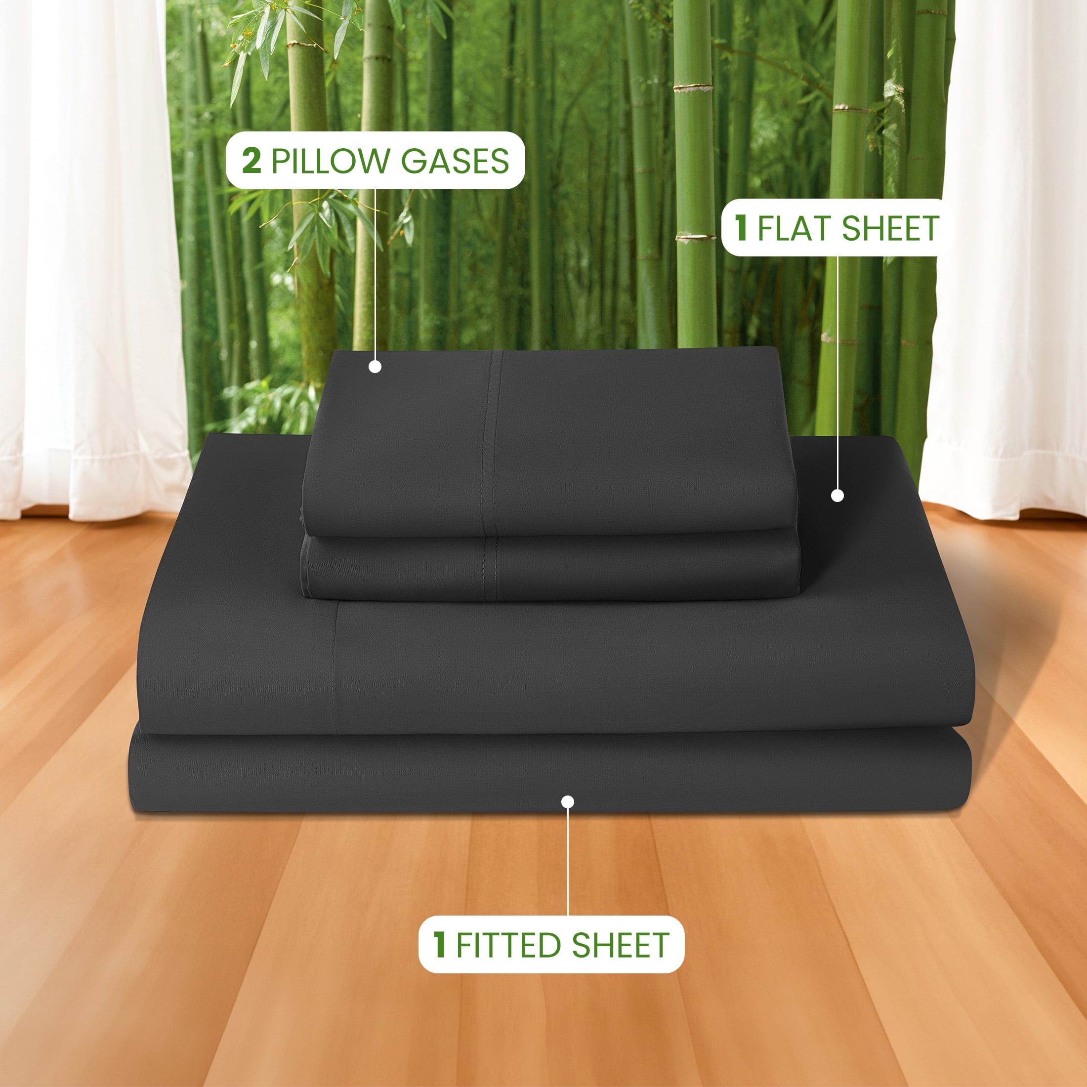 Sonoro Kate 100% Organic Luxurious Bamboo Sheets, King Sheet Set 4-Piece with 16" Deep Pocket, Silky Smooth Luxury Bed Sheets, Black