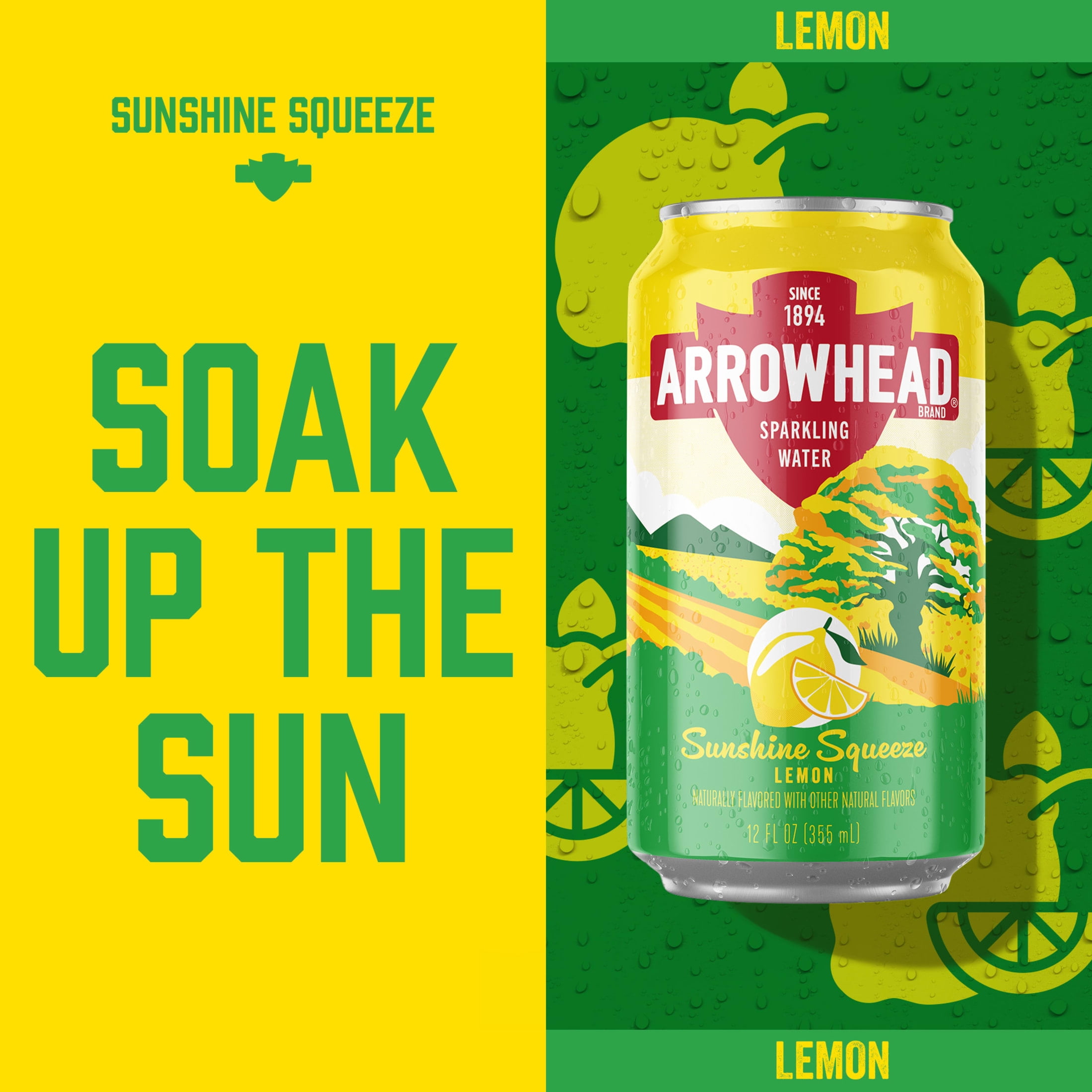 Arrowhead Lemon Sparkling Mountain Spring Water, 12 Fl Oz, 8 Cans