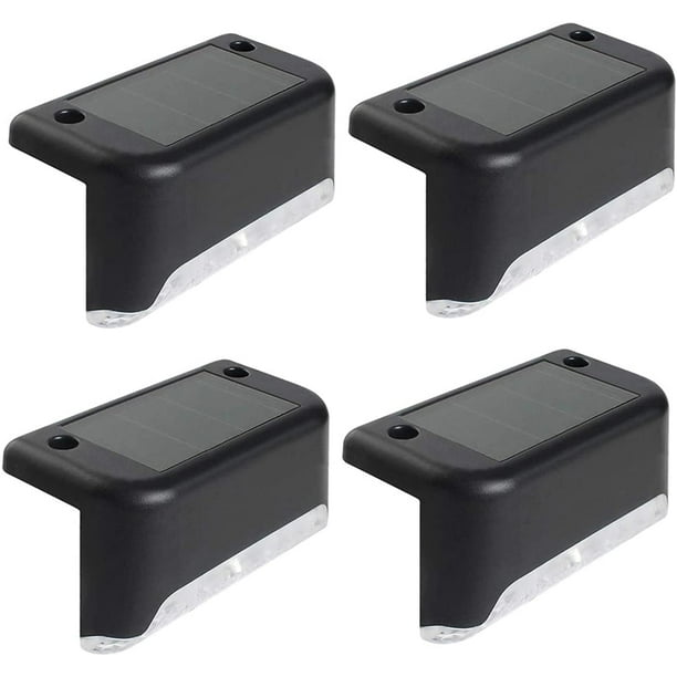 Les lumières solaires de pont 4pcs ont mené les lampes détape sans fil impermeables extérieures dip65 pour la barrière de sentier de jardin étapes de barrière - coquille noire + lumière