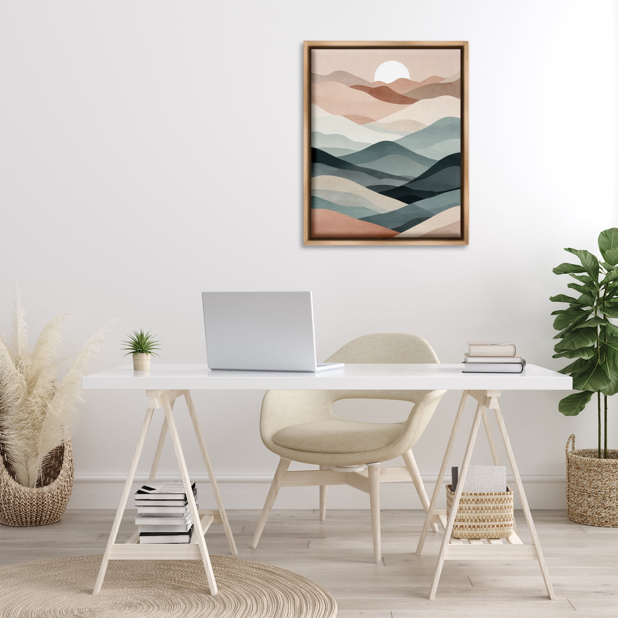 Stupell Industries Silent Dawn Landscape Landscape Painting Brown Floater Framed Canvas Art Print Wall Art, 25 x 31