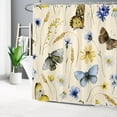 thumbnail image 2 of Vintage Butterfly Shower Curtain for Bathroom,Blue and Yellow Wildflower Botanical on Beige Fabric Shower Curtain with Hooks,Country Nature Bathroom Curtain Shower Set, 72x78 inches, 2 of 6