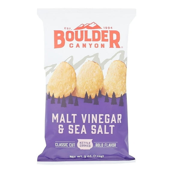 Boulder Canyon Kettle Cooked Potato Chips Malt Vinegar & Sea Salt 5 oz Pack of 2