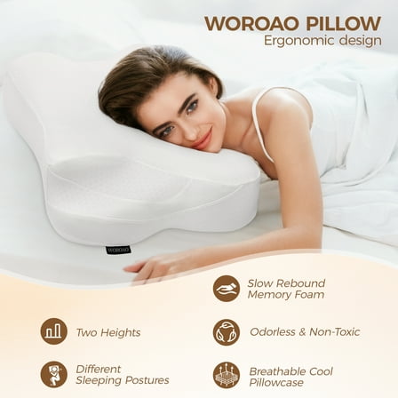 SAWUGA Cervical Pillow for Neck Pain Relief,Memory Foam Pillows for Side Back Orthopedic Ergonomic,Best Gift,Queen Size