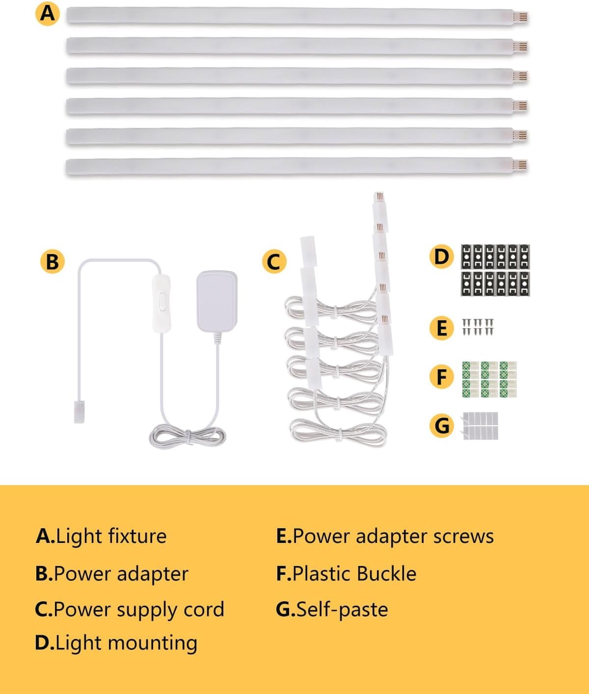 LED Under Cabinet Lighting 6Pcs 12 inch Seamlessly Linkable Strip Light Bars for Cabinet, Kitchen, Shelf, Workbench, Cupboard Lighting, 12W 1200 Lumen ( White 6000K)