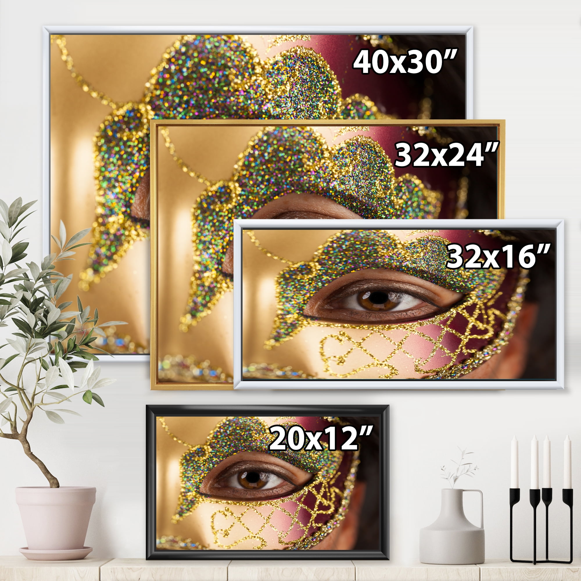 Designart 'Girl With Venetian Mask' Modern Framed Canvas Wall Art Print