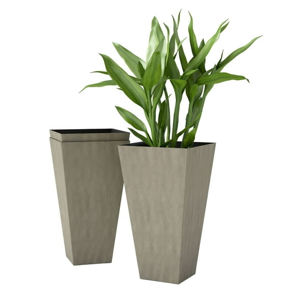 3 x 28" Tall Planters Outdoor Indoor, Plastic Flower Pots with Drainage, Patio Deck Garden Pots - Gray