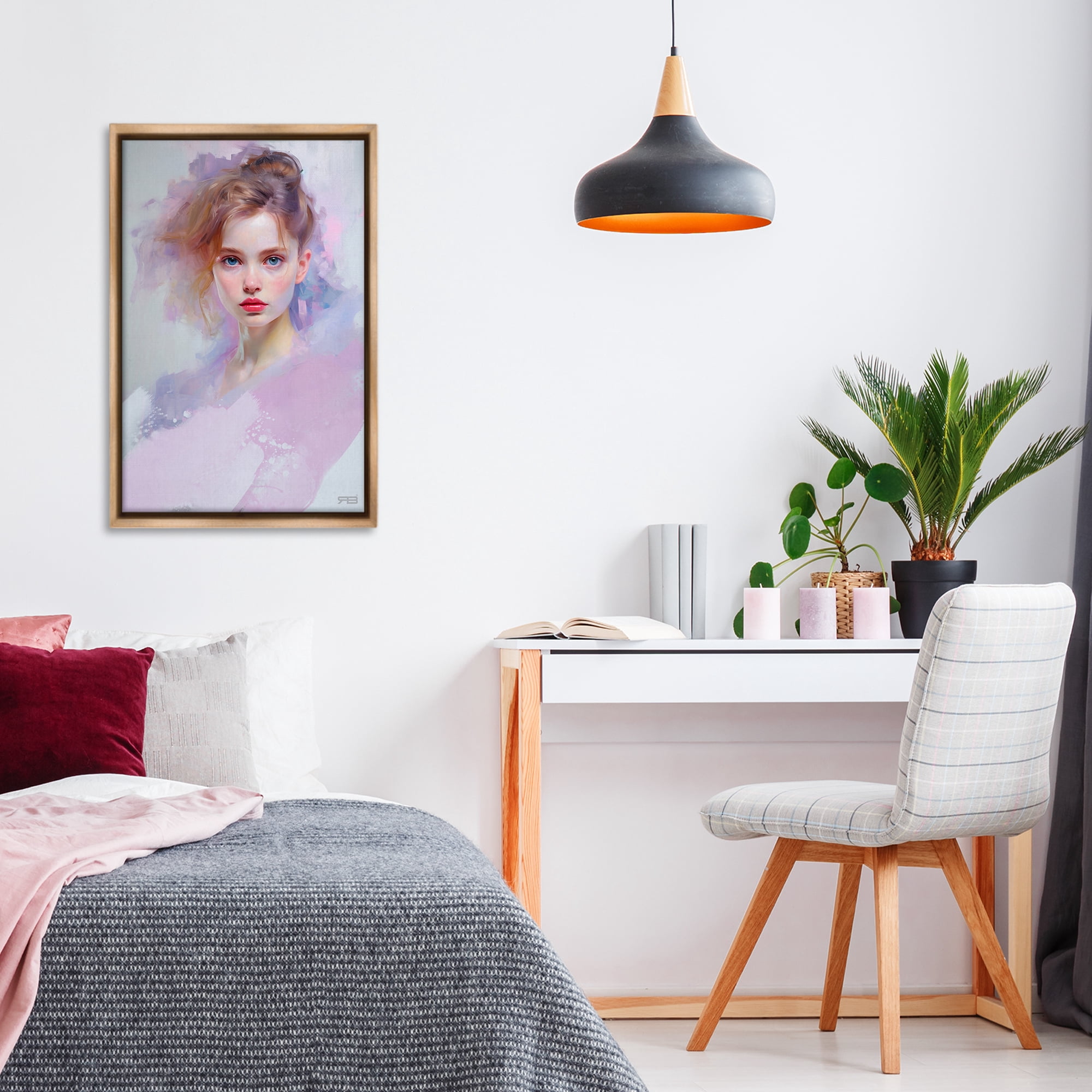 Stupell Industries Soft Portrait of Woman Novelty Painting Brown Floater Framed Art Print Wall Art, 21 x 31