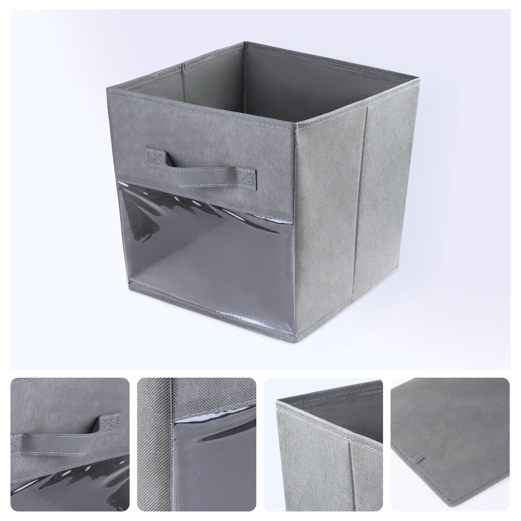 Unique Bargains Set of 3 Fabric Storage Bins with Handle for Organizing Clothes Gray