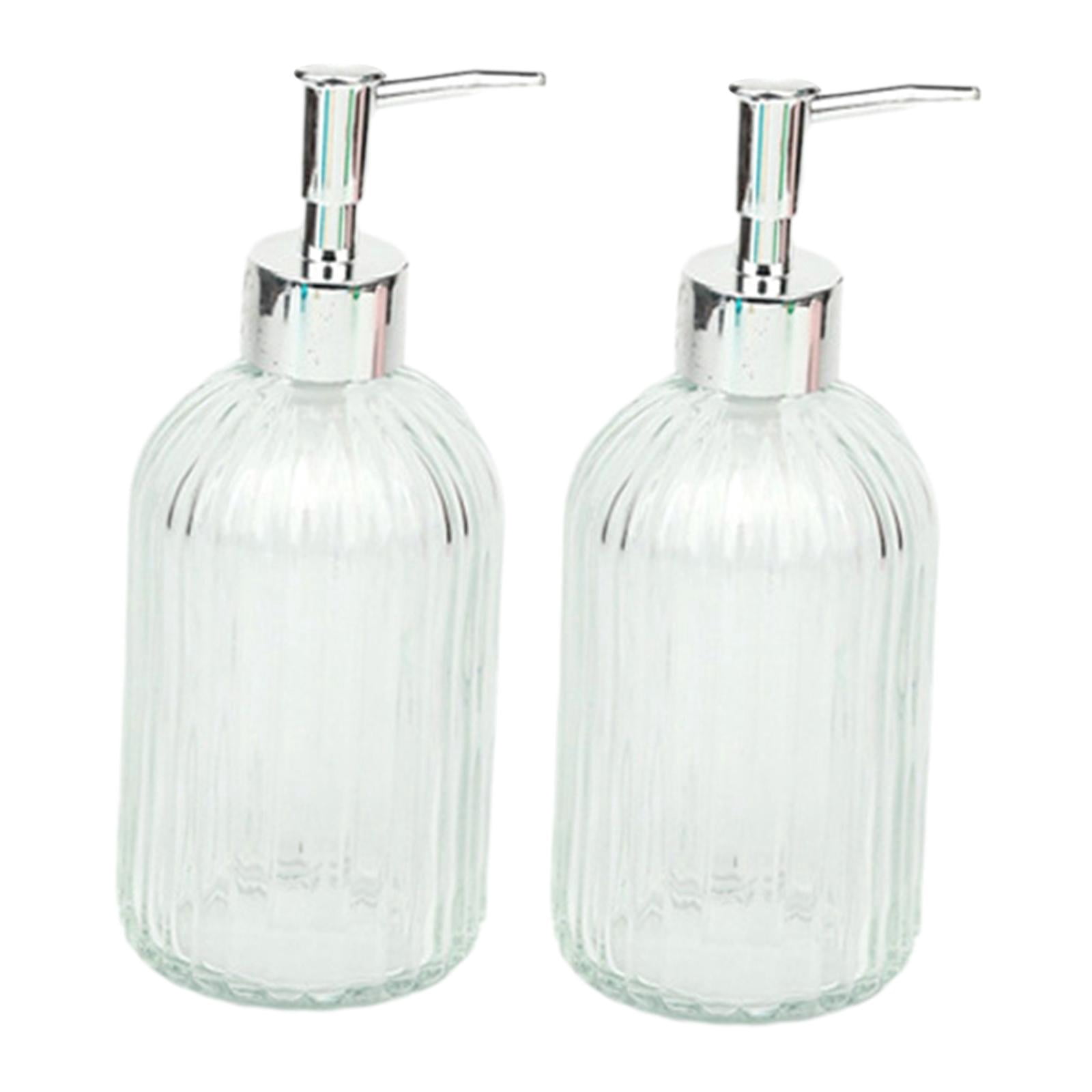 Fiocias 2 Pieces Glass Hand Dish Soap Dispenser Bathroom Liquid Container Leakproof Body clear