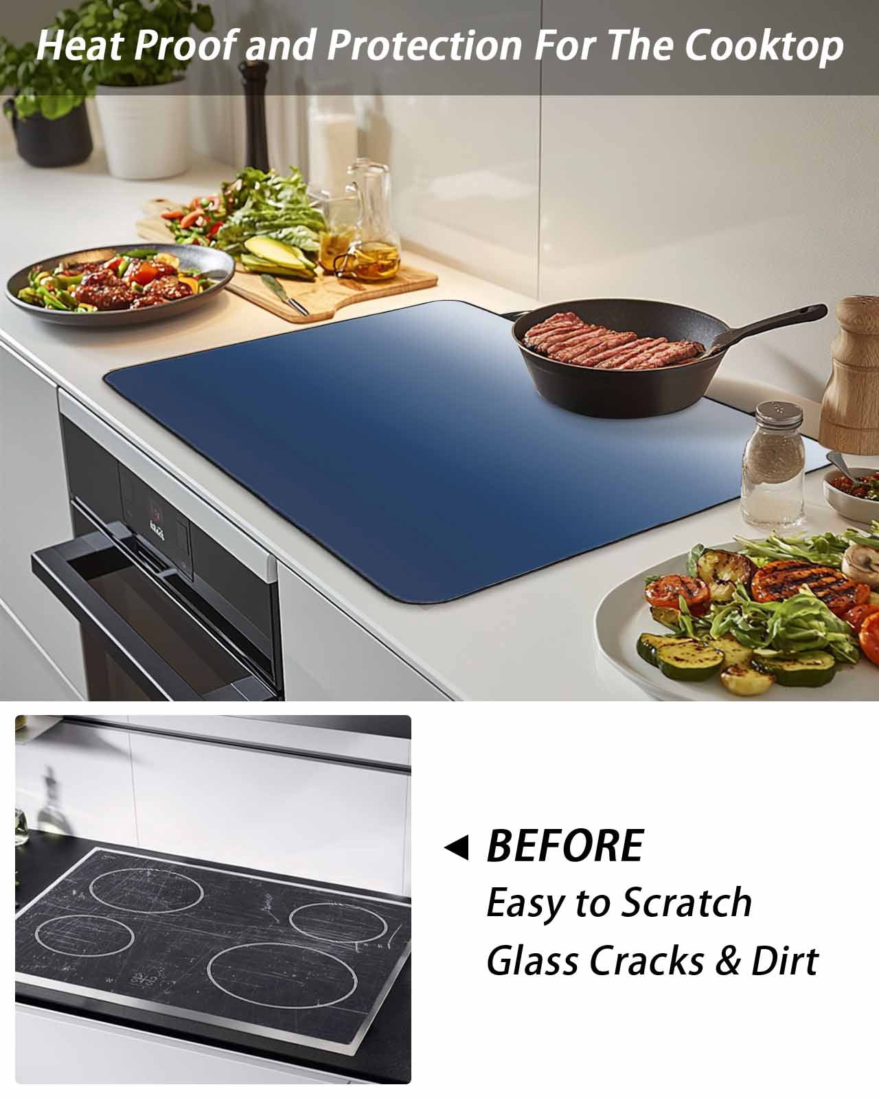 Stove Top Covers for Electric Stove, Navy Blue Ombre Glass Stovetop Cover Protector, Modern Abstract Art Gradient Aesthetics Induction Cooktop Protector Oven Mat for Kitchen Countertop 24"x21"