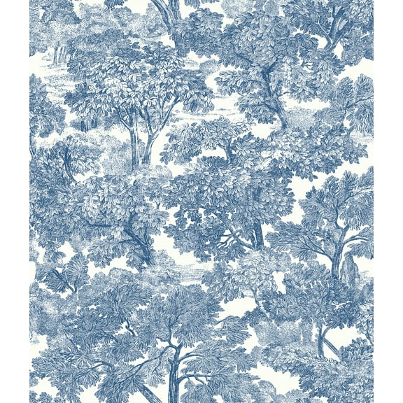 Chesapeake Spinney Blue Toile Prepasted High Performance Wallpaper, 20.5-in by 33-ft, 56.4 sq. ft.