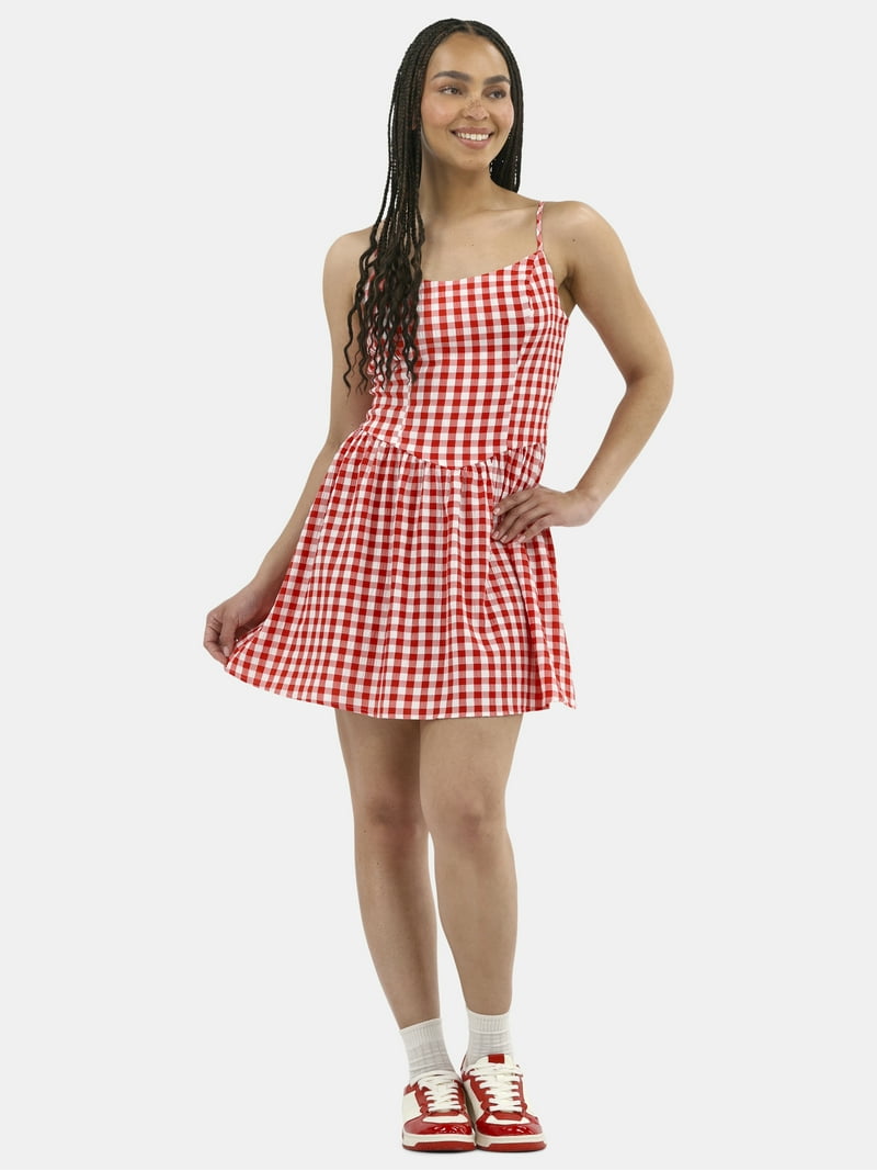 No Boundaries Seersucker Gingham Mini Dress, Women's - Walmart.com