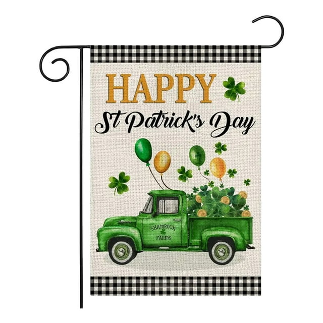 St Patricks Day Decorations St. Patrick's Checkered Garden Flag, Outdoor Decorative Flag, Linen Double-Sided Printed Flag St Patricks Day Garden Flag