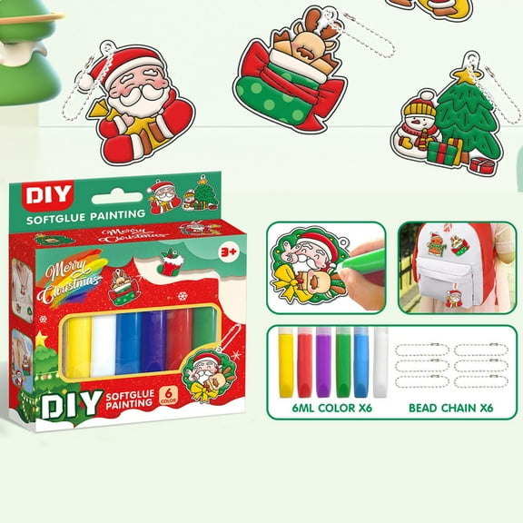 KOYPTL Christmas Paint Arts and Crafts Set with 6 Pendants,Reusable Pigment for Toddlers Kids 3 4 5 6 Years Old,Suitable for Christmas Holiday Birthday Gift Xmas Tree Ornaments
