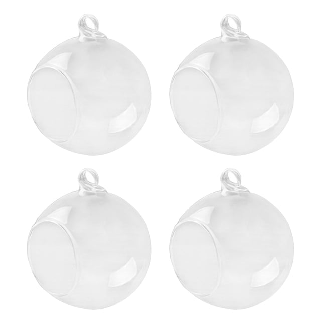 Miangastore 4PCS Transparent Hanging Glass Vase Ball Shape Flower Plants Terrarium Vase Flat Base Container Landscape DIY Wedding Home Decoration - 100mm