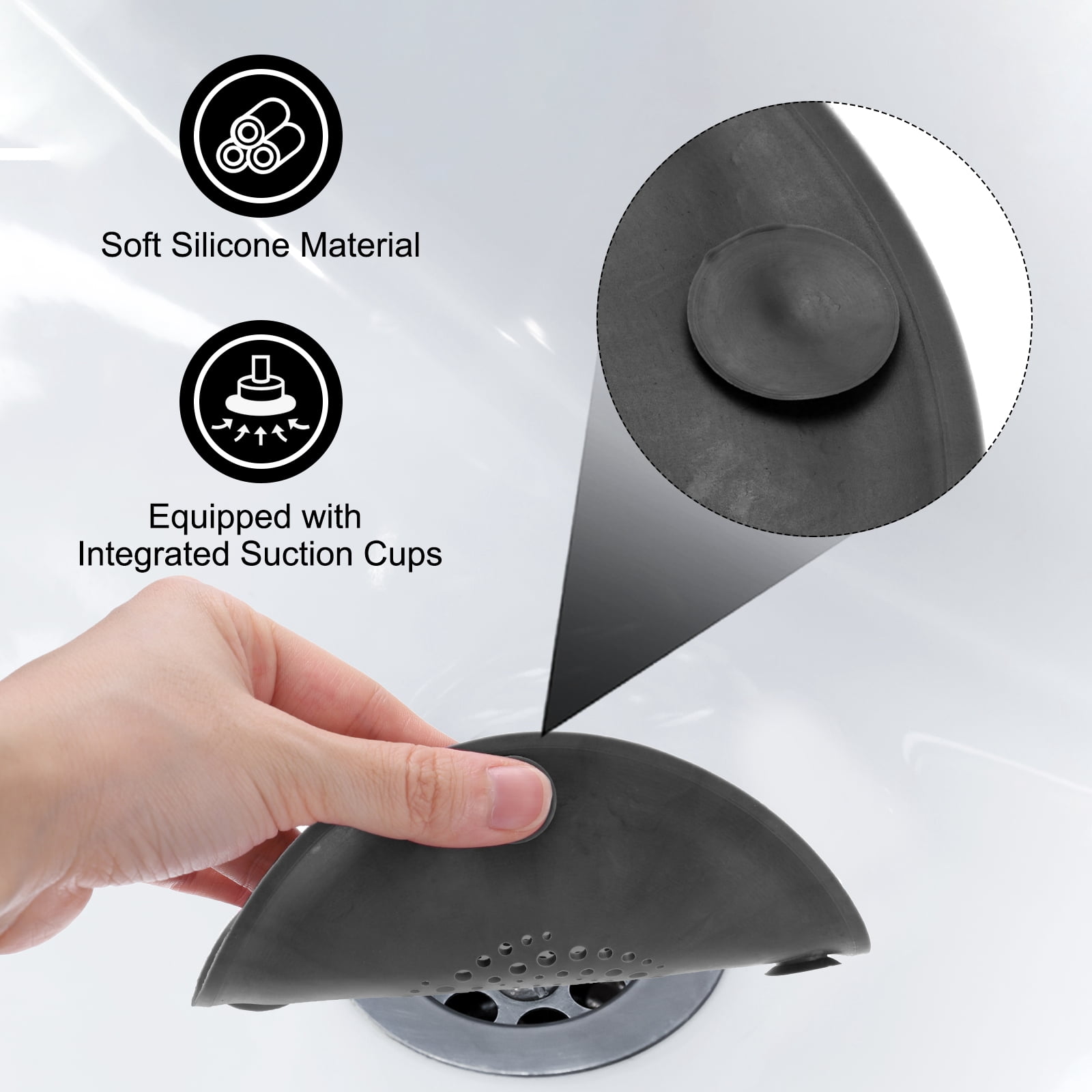 Unique Bargains Shower Drain Hair Catcher Silicone Strainer for Kitchen 5Pcs Grey