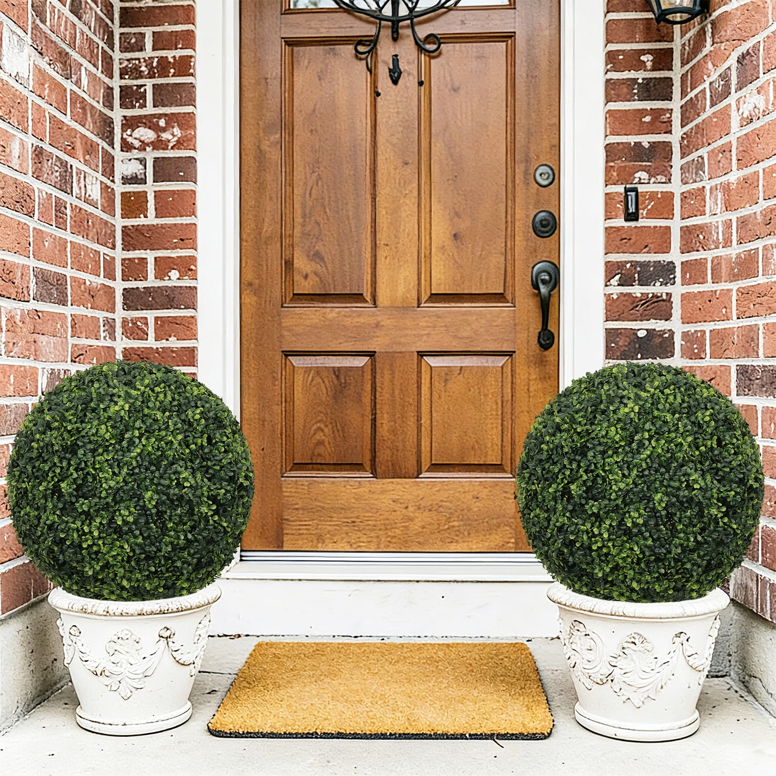 Artificial Topiary Balls, 18.5 Inch Faux Boxwood Decorative Green Spheres for Garden Front Porch Yard Patio, Green