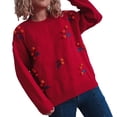 thumbnail image 3 of UJNDER Crew Neck Long Sleeve Cherry Jacquard Knit Pullover Sweater for Women Red M, 3 of 9