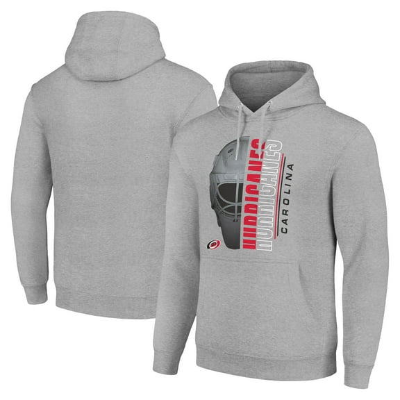 Men's Starter Heather Gray Carolina Hurricanes Half Helmet Fleece Pullover Hoodie