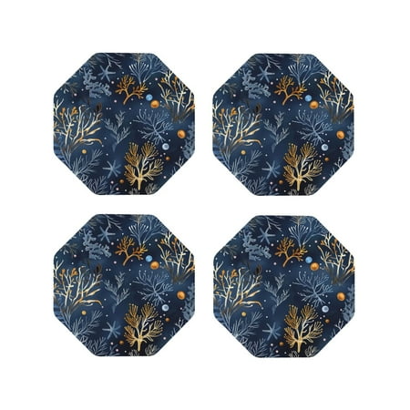 

Fuzoiu Mystical Underwater Coral Scene Print Leather Coasters Set Drink Coasters Set of 4 for Tabletop Protection Durable PVC Coasters Home Décor and Housewarming Gift-Octagon