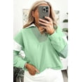thumbnail image 5 of Plus Size Moonlight Jade Color Block Striped Patchwork Collar V Neck Sweatshirt | 1X, 5 of 5