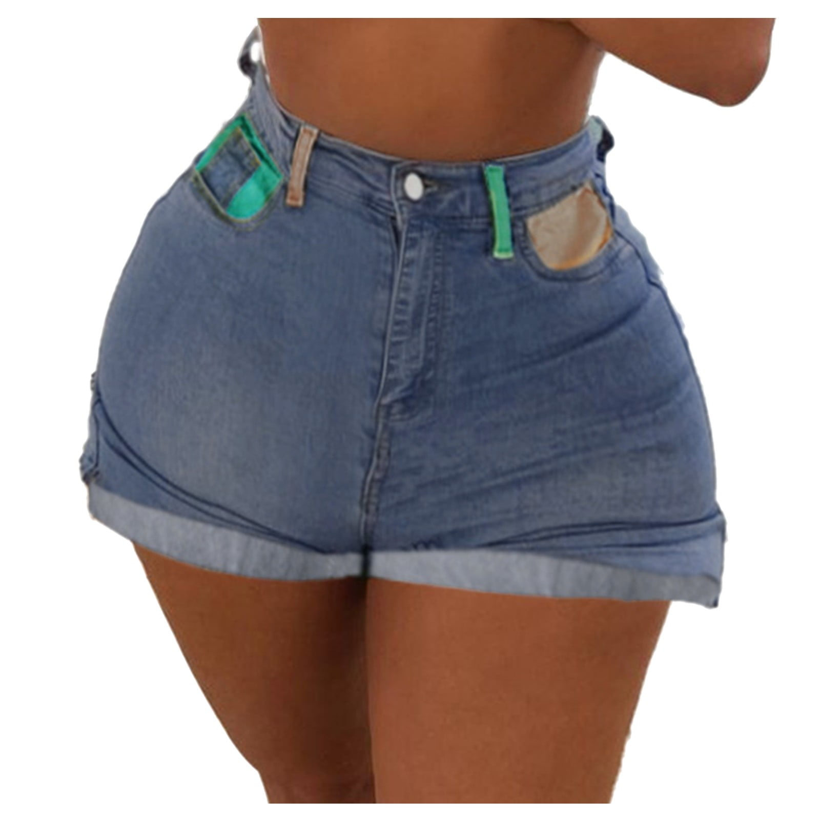 zuwimk Shorts For Women,Womens High Waist Microstretch Cotton Denim Shorts  Blue,M - Walmart.com