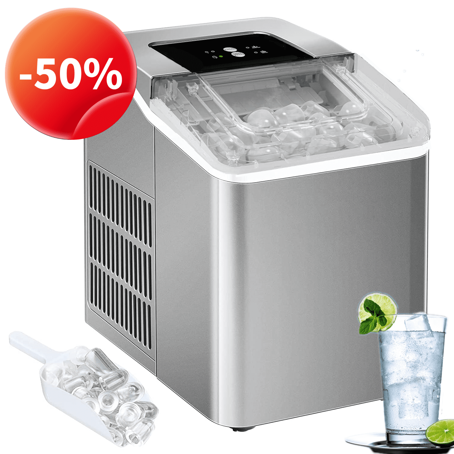 2 Ice Size Ice Maker Machine Countertop, 28 lbs in 24 Hrs, 9 Cubes Ready in 5 Mins, Selfclean