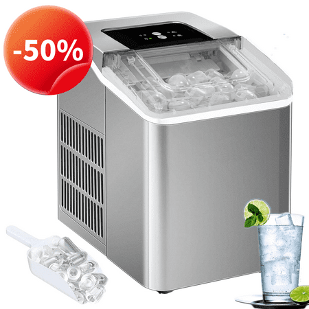 2 Ice Size Ice Maker Machine Countertop  28 lbs in 24 Hrs  9 Cubes Ready in 5 Mins  Self-clean  2 L  Silver