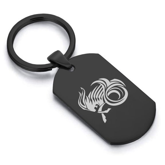 Stainless Steel Tribal Capricorn Zodiac (Sea Goat) Dog Tag Keychain Circle Ring
